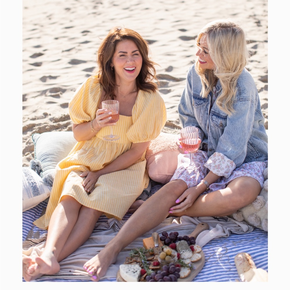 Jillian Harris x Joe Fresh Yellow Pinstripe Midi Dress w/Tie Back Cotton Linen